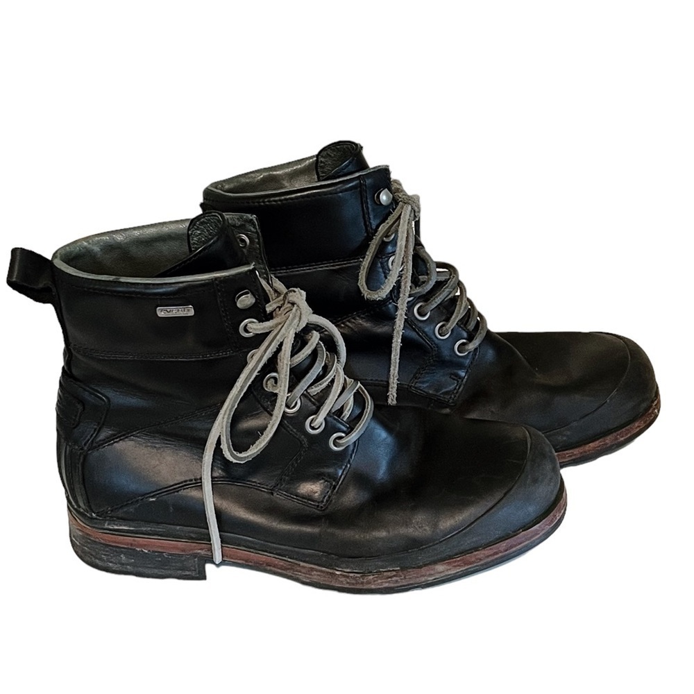 UGG Black Leather Lace-Up Ankle Boots with Tan Accent